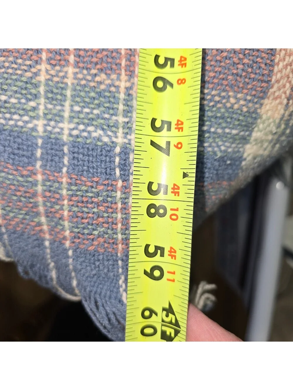 Vintage Country Homespun Plaid Throw Blanket Denim Blue Pink 46x60 Fringed